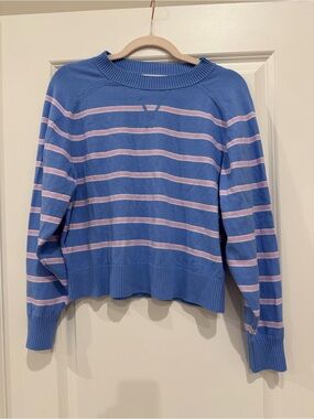 Old Navy Blue and Pale Pink Striped Crewneck Sweater